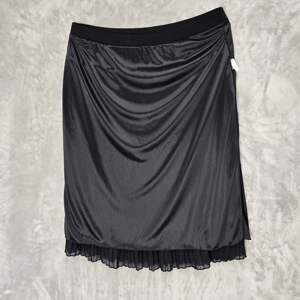 Accordion Pleated Skirt Women XL Blk Stretch Midi Minimalist Goth Dark Academia - Picture 3 of 15
